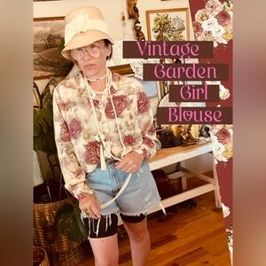 Vintage Garden Girl Moody Flower Print Blouse With Covered Buttons